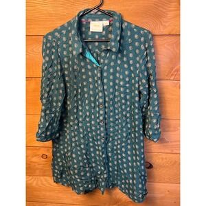 Maeve‎ Anthropologie Tunic Top Blouse Floral Print Teal Green Boho Women's Large